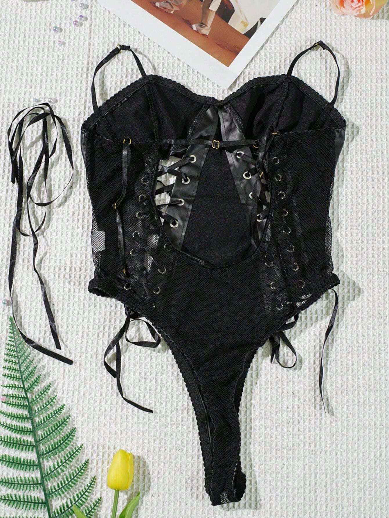 Black Shiny Leather Bodysuit Backless Bodysuit