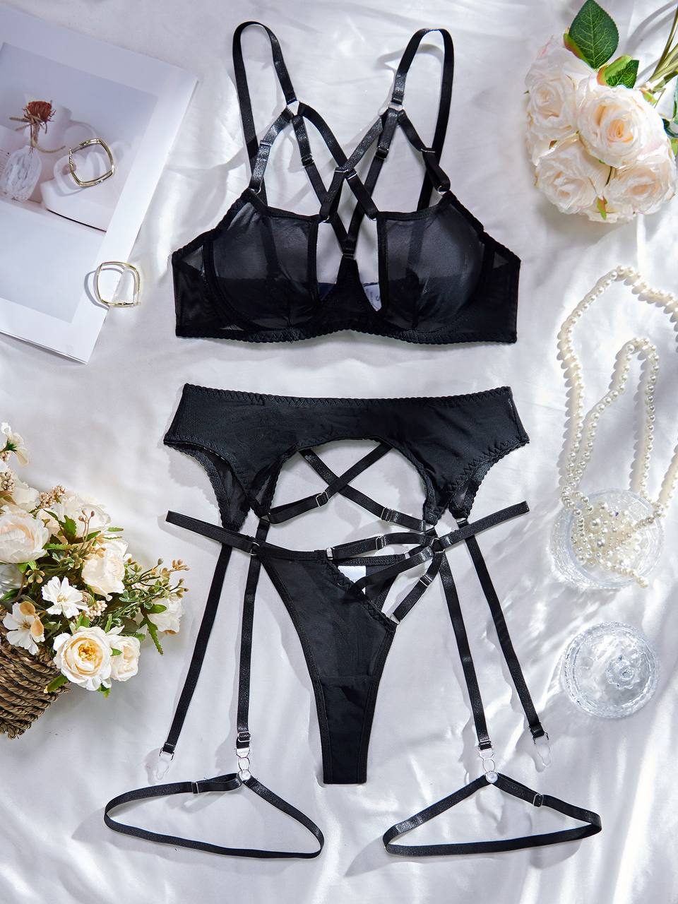 Lace Push Up Bandage Lingerie Set