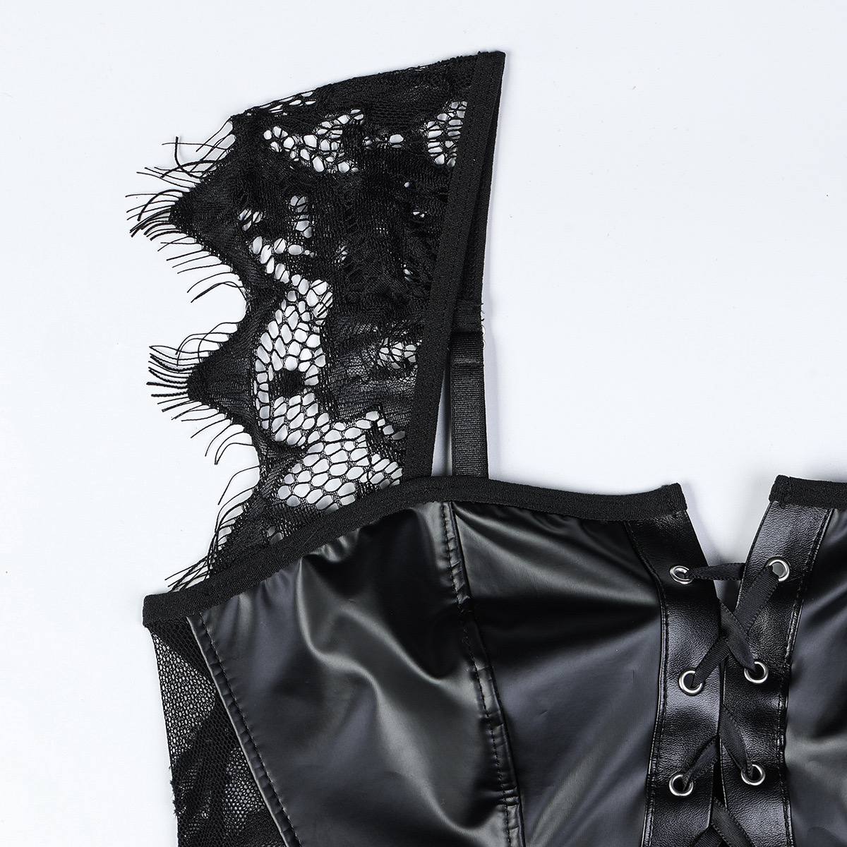 Nightgown with a faux leather top