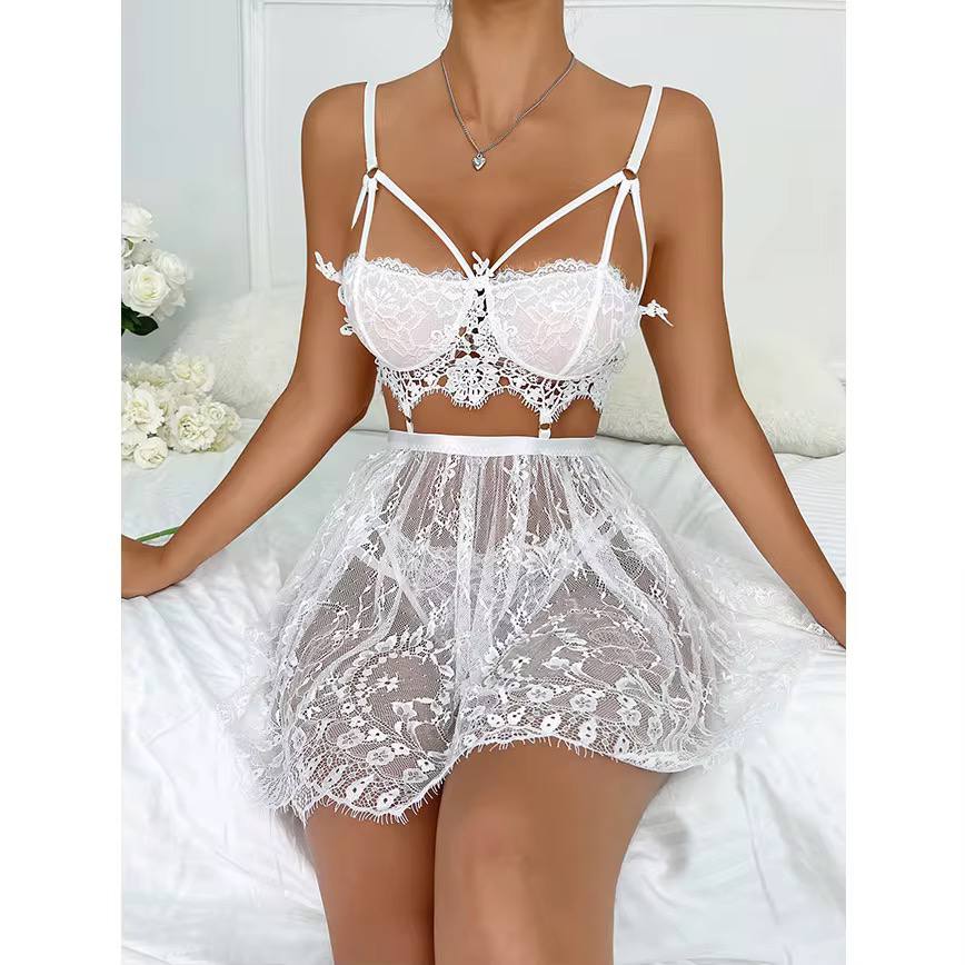 Chic Sleep Lace Semi-Sheer White Babydoll