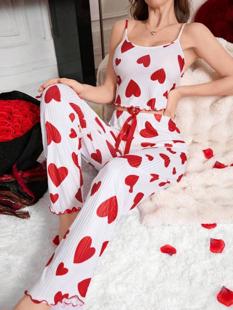 Red/Blue Heart Crop Pants Pajama Set Love