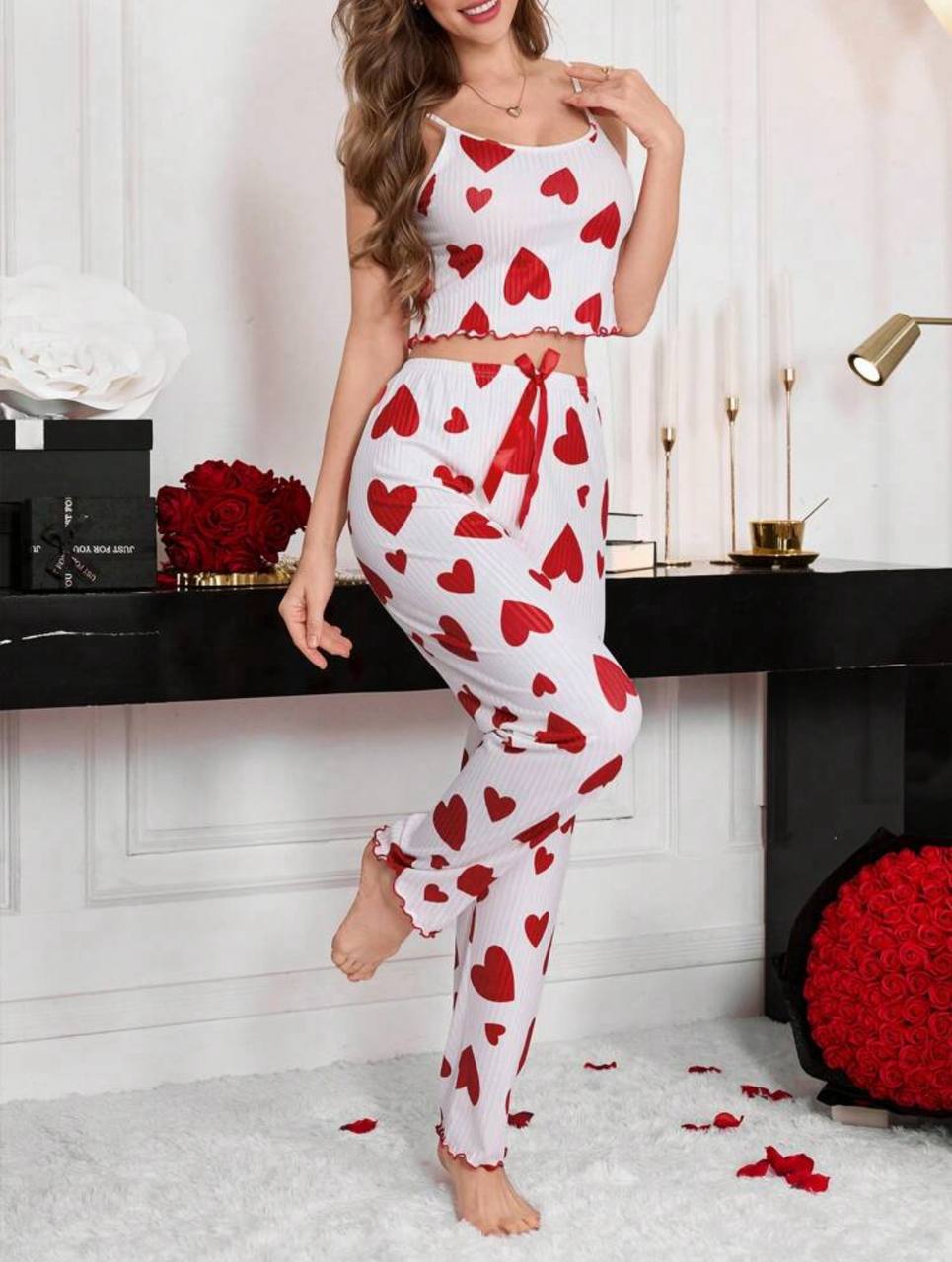 Red/Blue Heart Crop Pants Pajama Set Love
