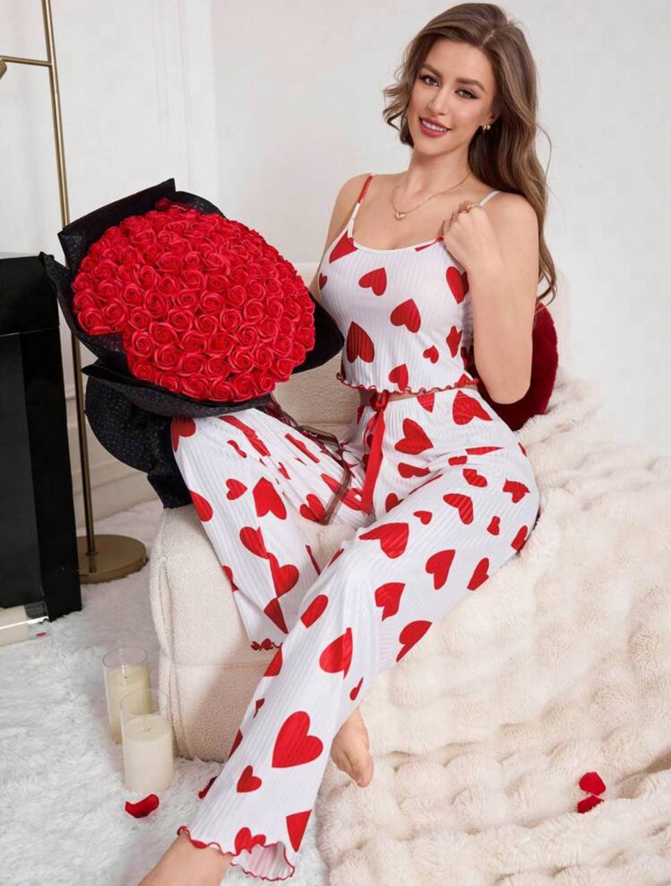 Red/Blue Heart Crop Pants Pajama Set Love