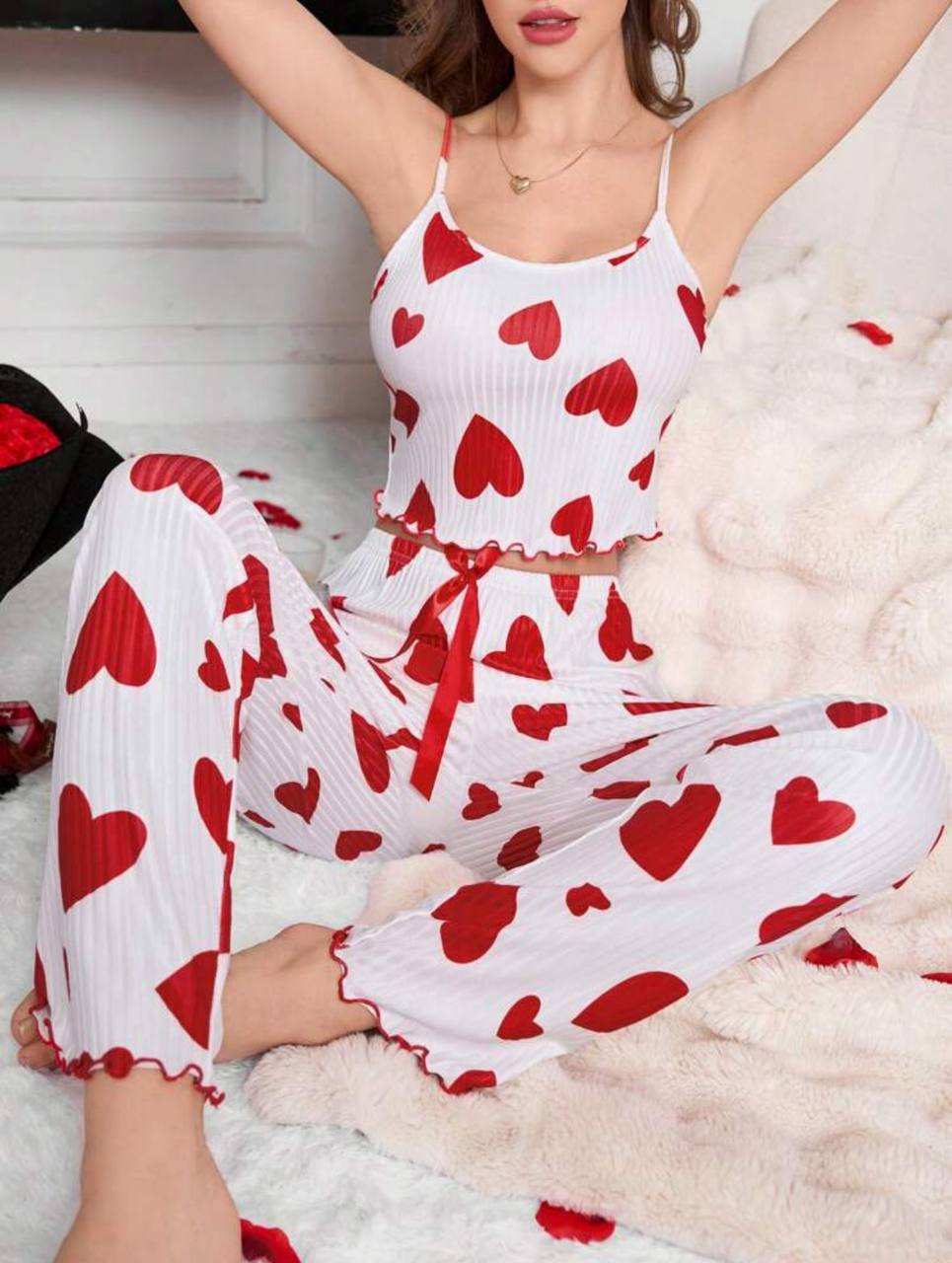 Red/Blue Heart Crop Pants Pajama Set Love
