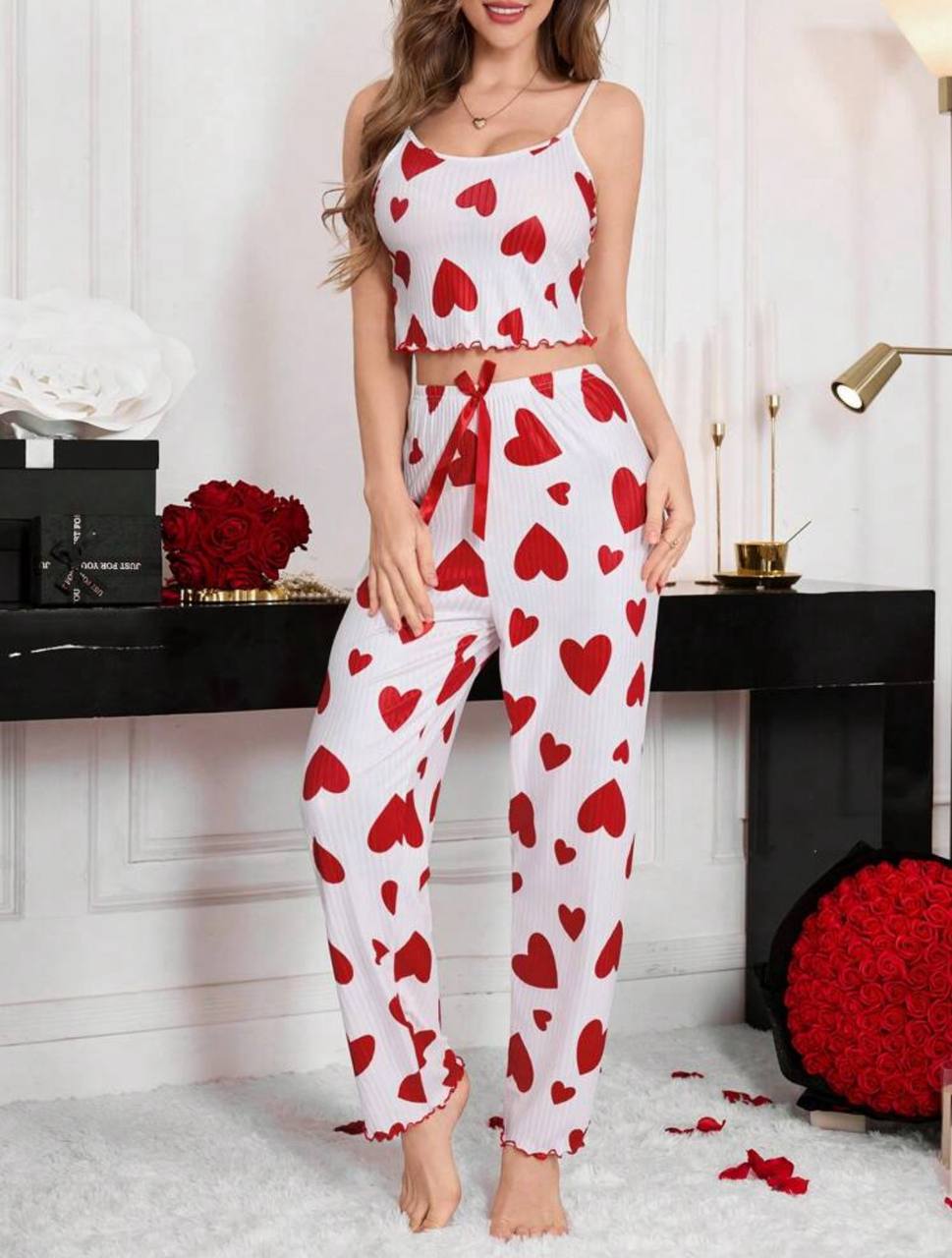 Red/Blue Heart Crop Pants Pajama Set Love