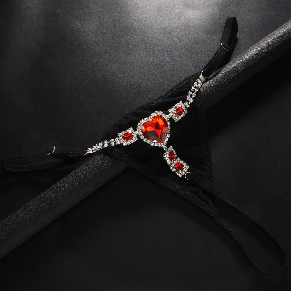 Rhinestone Red Heart Thong