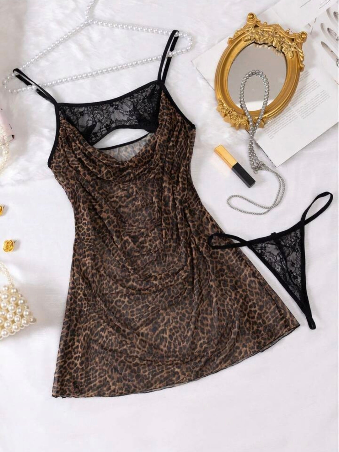 Brown Snake Pattern Mini Strappy Nightgown