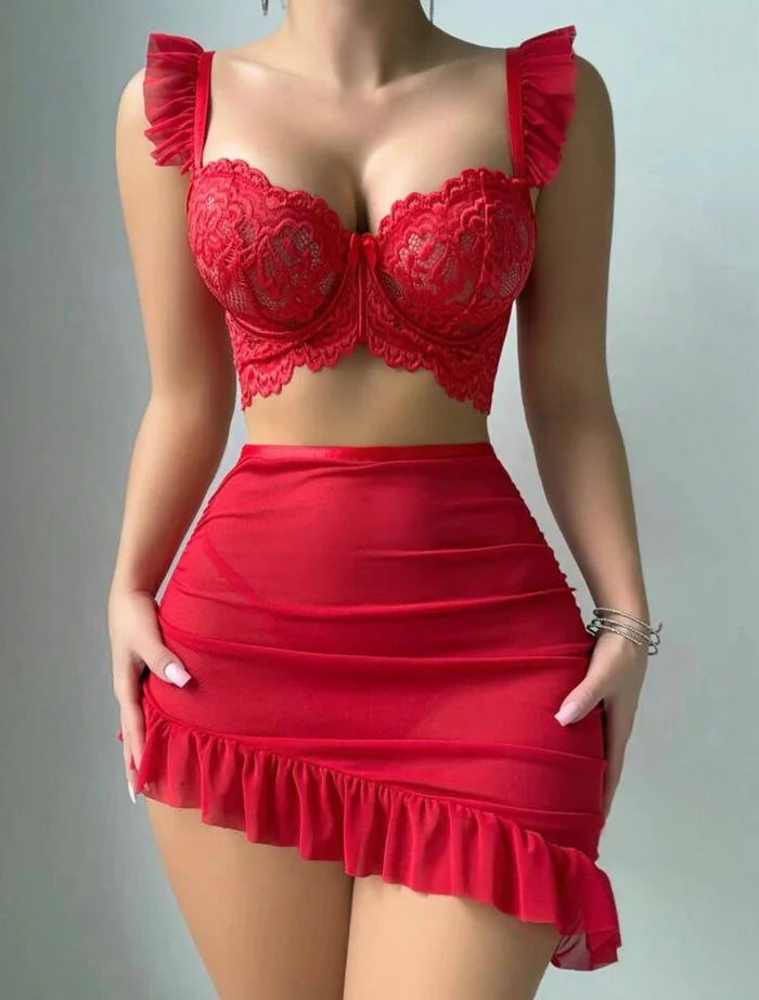 Yessica Ruffled 3 Piece Lingerie Set