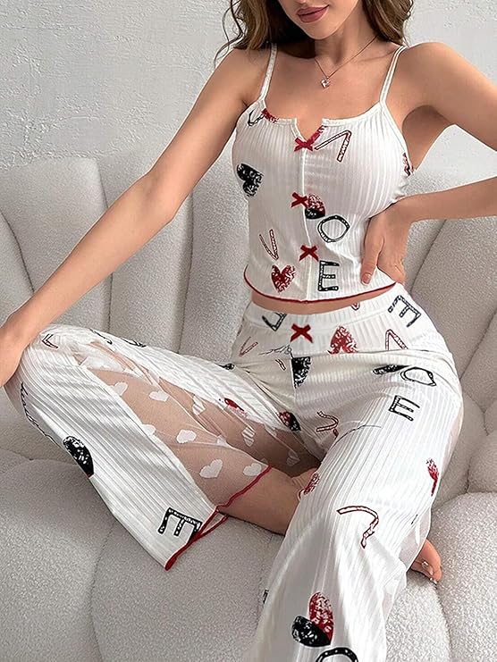 Cutie Pie Lingerie Strapless 2 piece Love lace transparent sleepwear pajamas