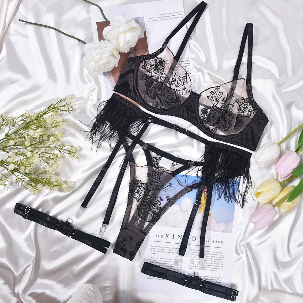 A set of lingerie with a decorative garter belt