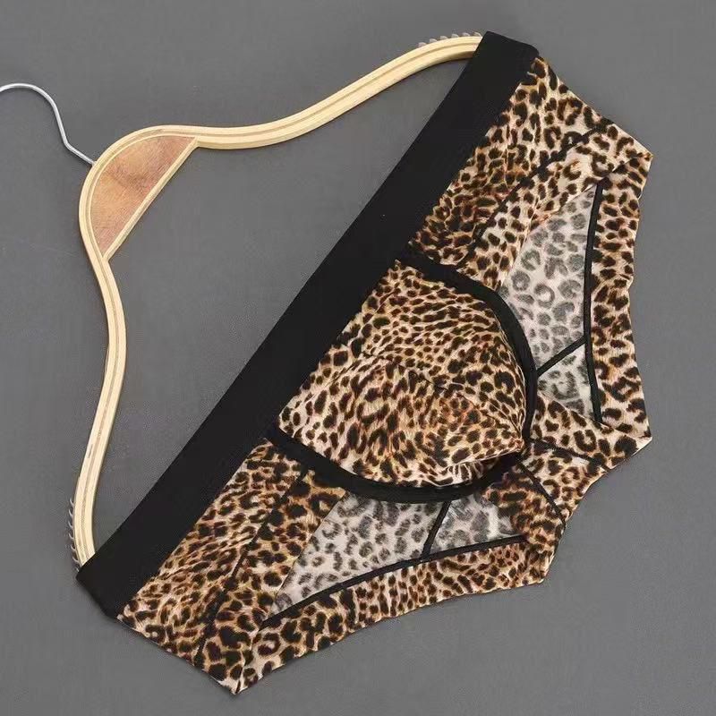 Breathable Leopard Print Men's Silk Briefs, Sexy Underwear for Men
