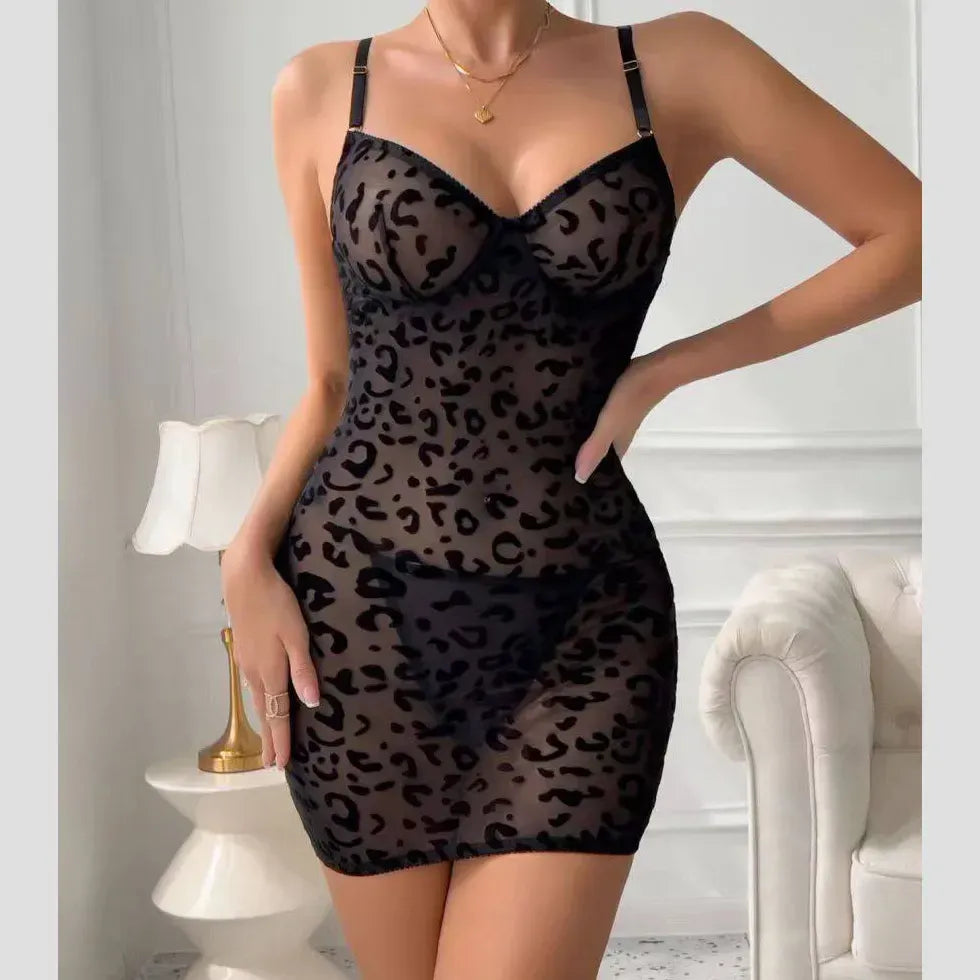 Black Leopard Print Open Back