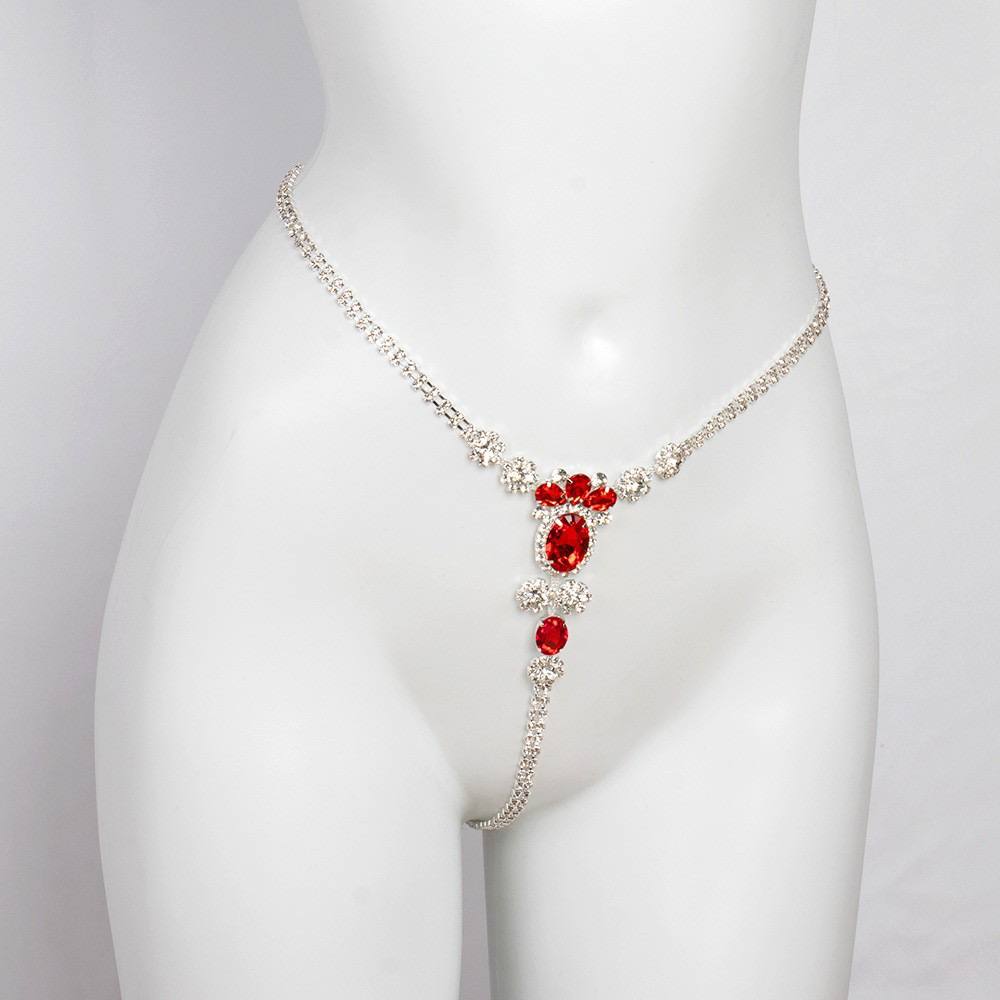 Red Crystal Thong - Elegant Rhinestone Waist Chain