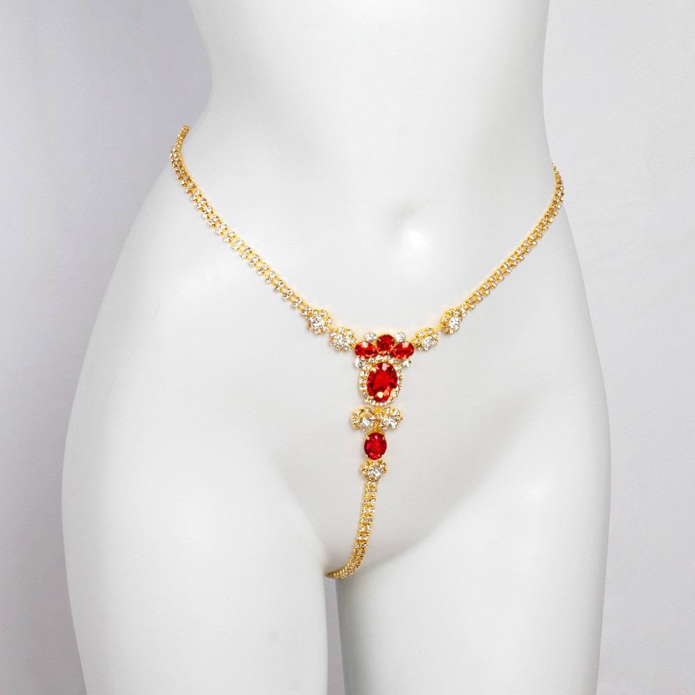 Red Crystal Thong - Elegant Rhinestone Waist Chain