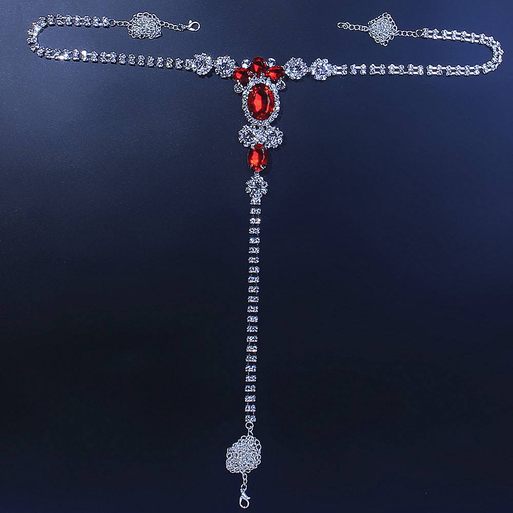 Red Crystal Thong - Elegant Rhinestone Waist Chain