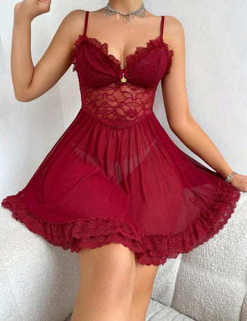 Nightgown with thin lace straps