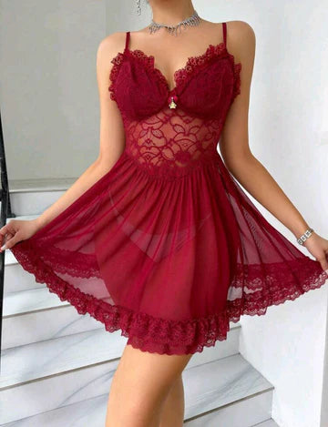 Nightgown with thin lace straps