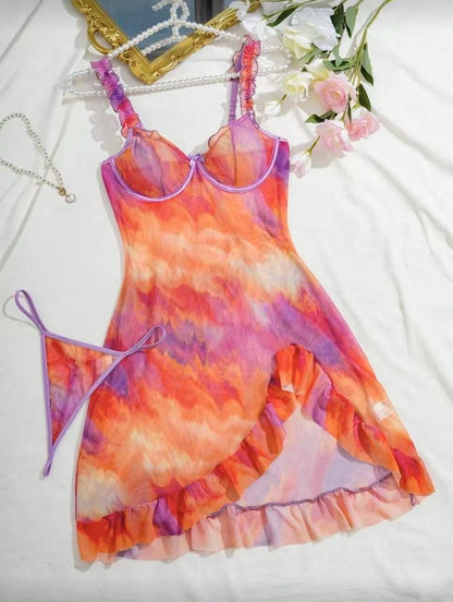 Babydoll with Ruffled Hem Tie Dye Print
