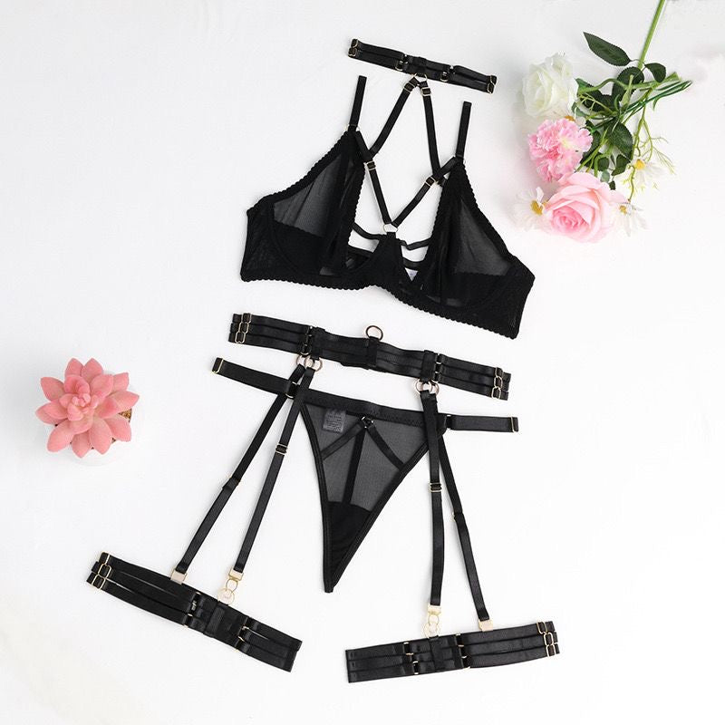 Premium Mesh see-through lingerie body shaping split suit