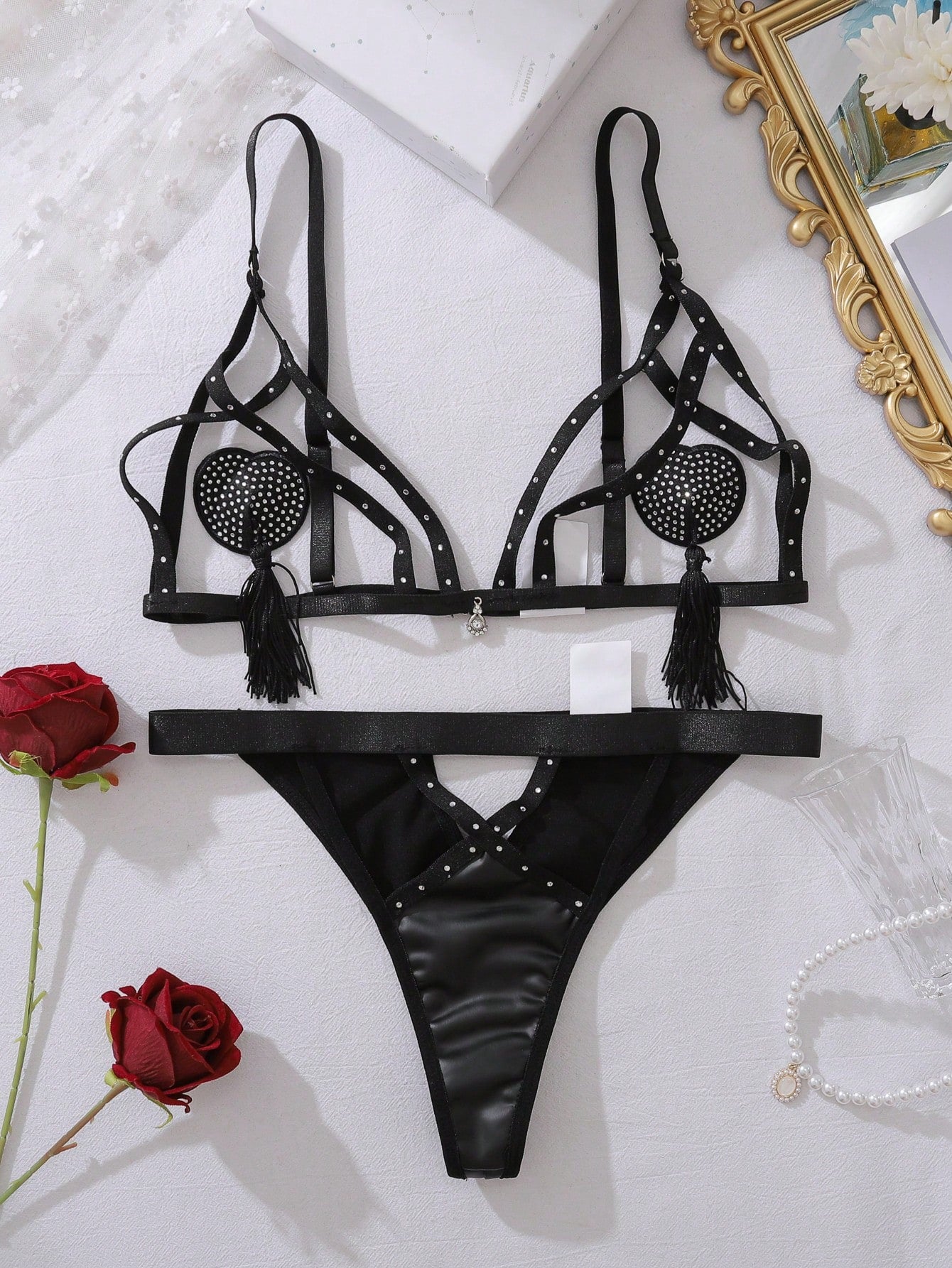 Sexy Latex Lingerie Set with Nipple Covers
