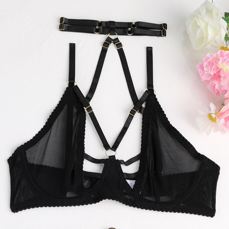 Premium Mesh see-through lingerie body shaping split suit