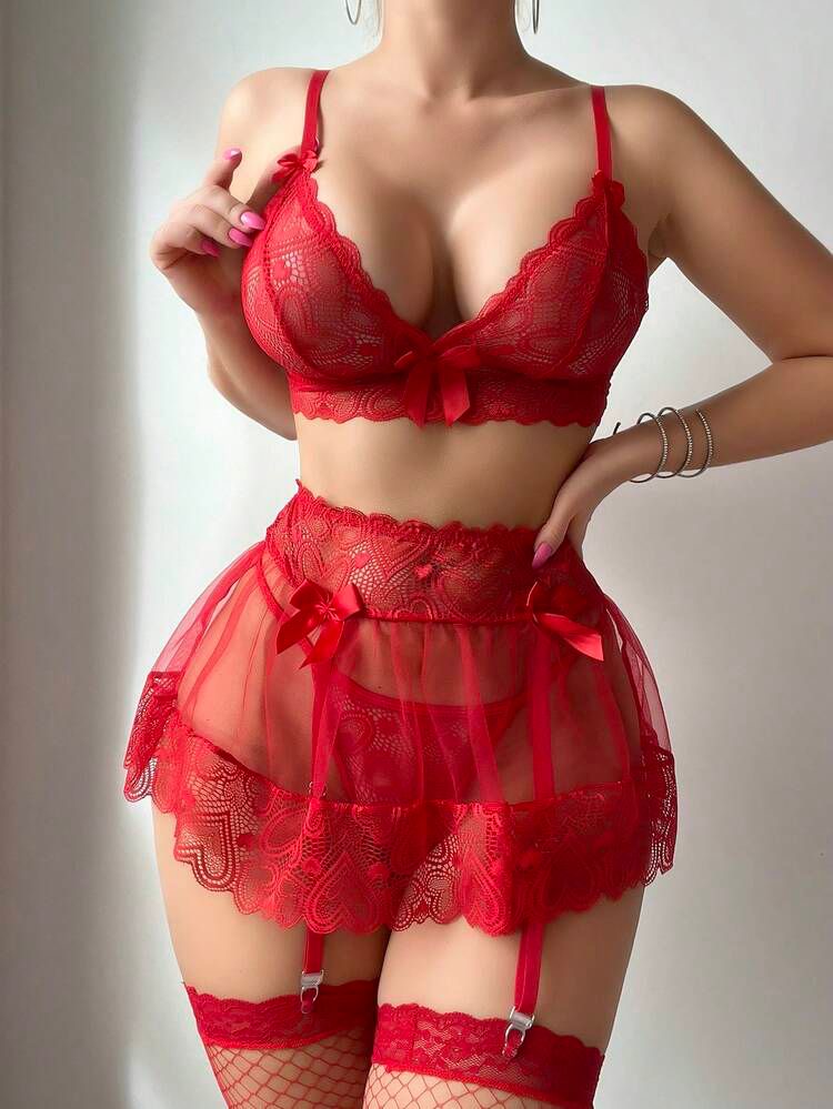 Silvia Red Lace Set
