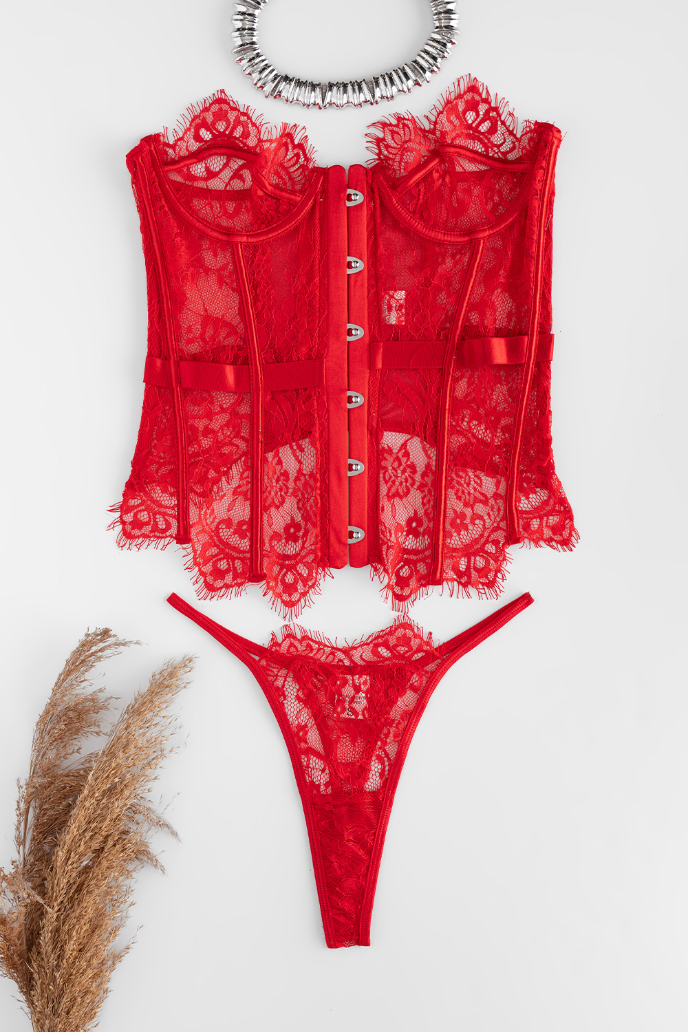 Lace Lingerie Set with Corset
BLACK or RED