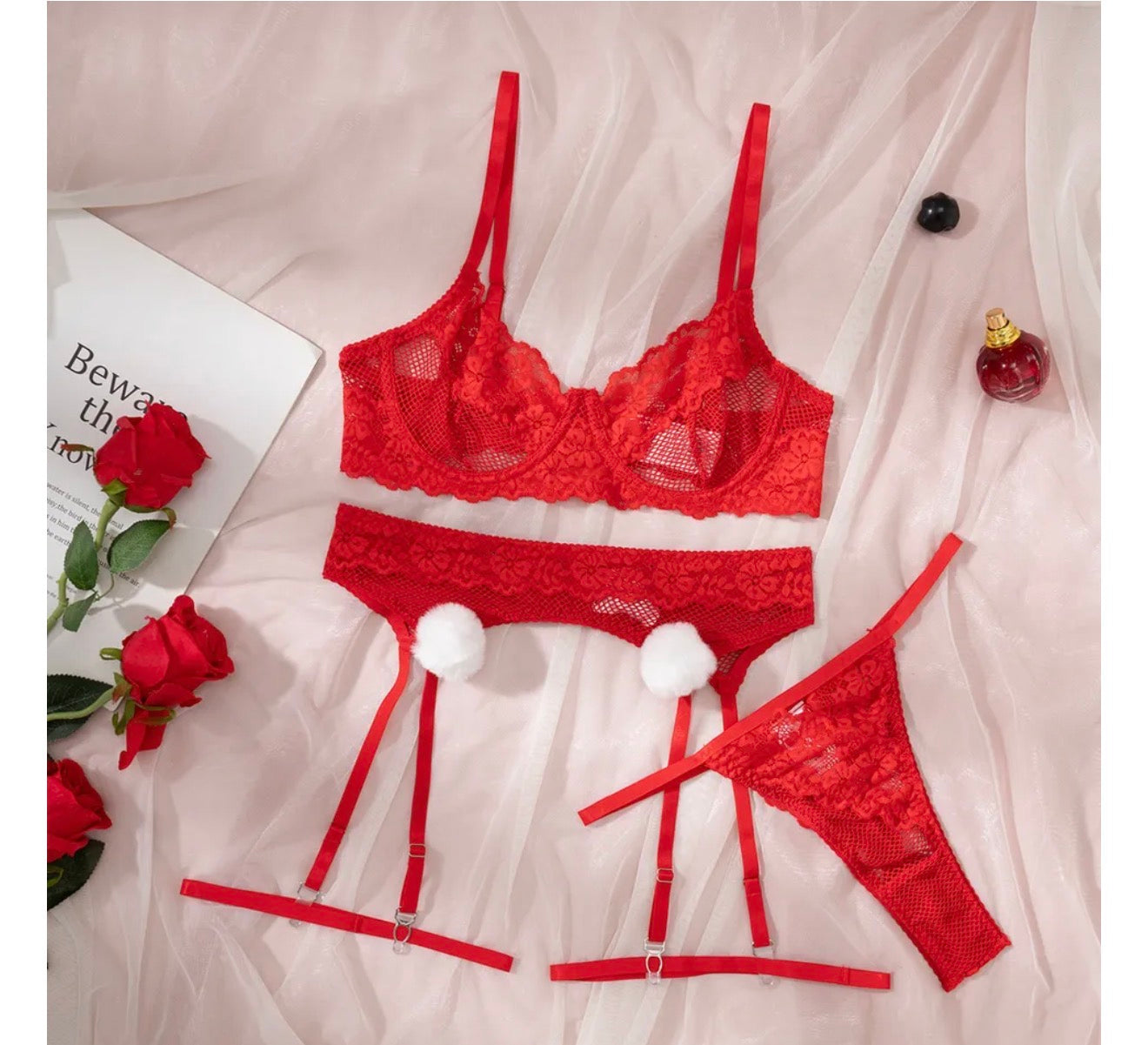 Furry Red Lingerie Set