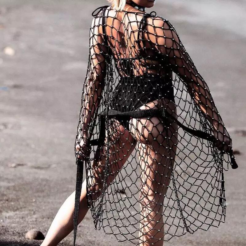 Beachwear Fishnet Beaded Robe