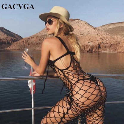 Beachwear Fishnet Beaded Dress