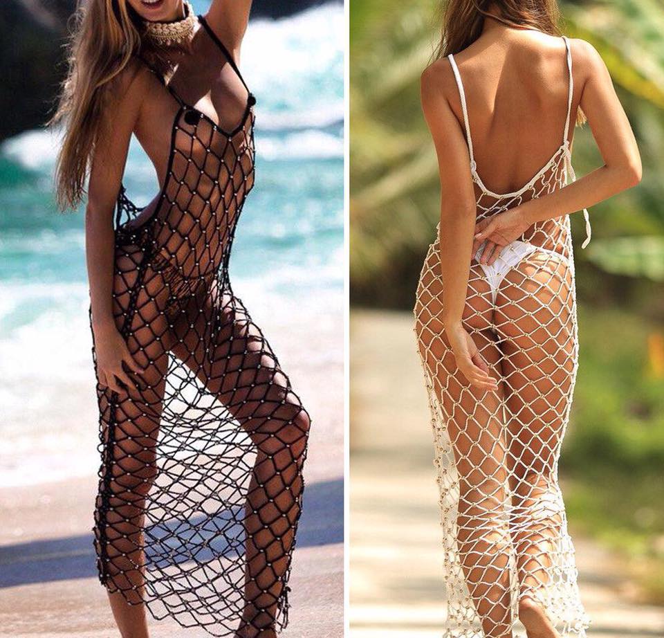 Beachwear Fishnet Beaded Dress