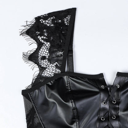 Nightgown with a faux leather top