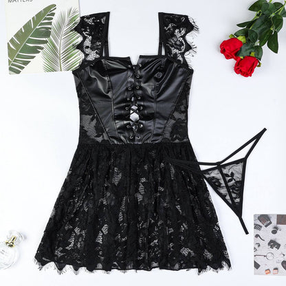 Nightgown with a faux leather top