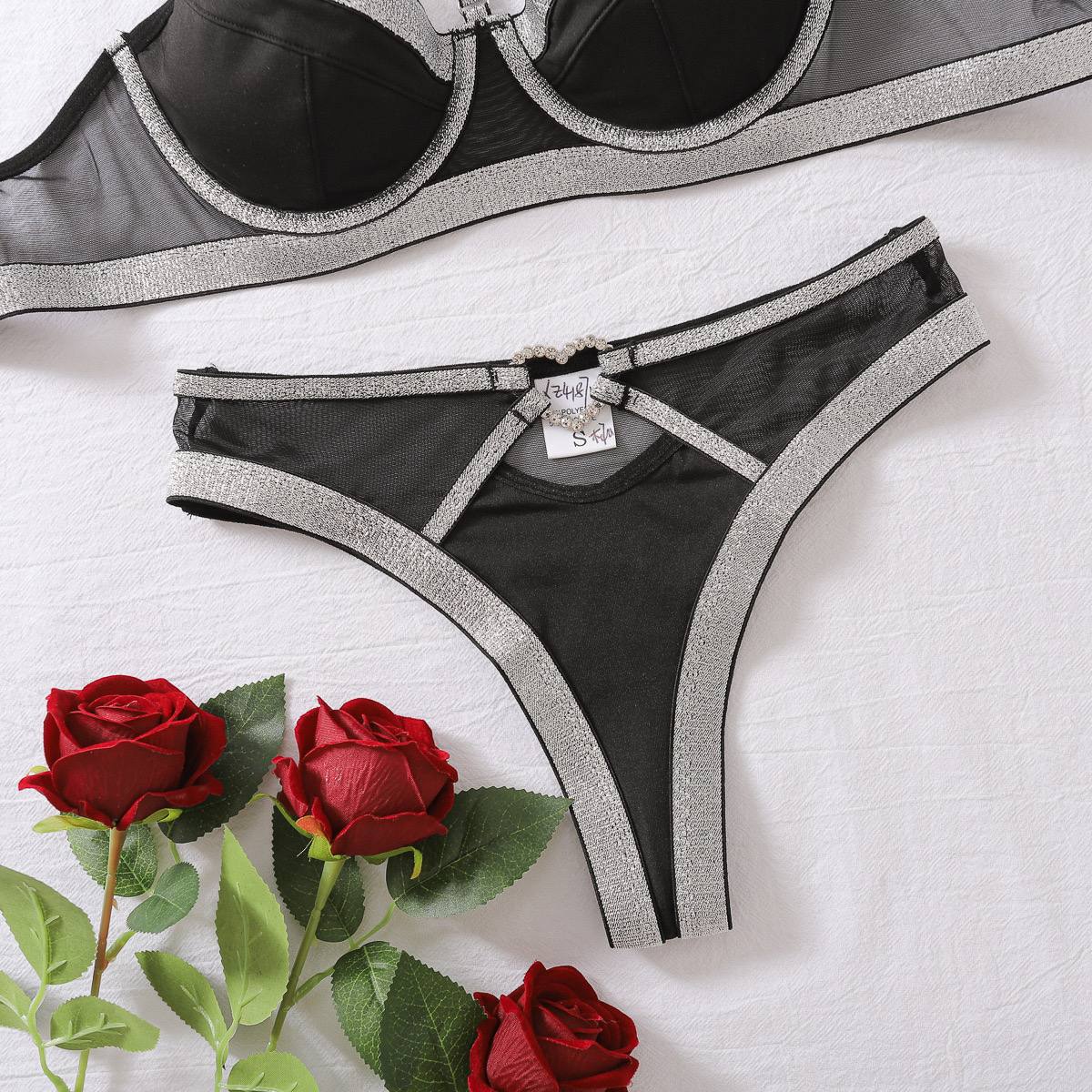 Black & Silver Sparkle Lingerie Set