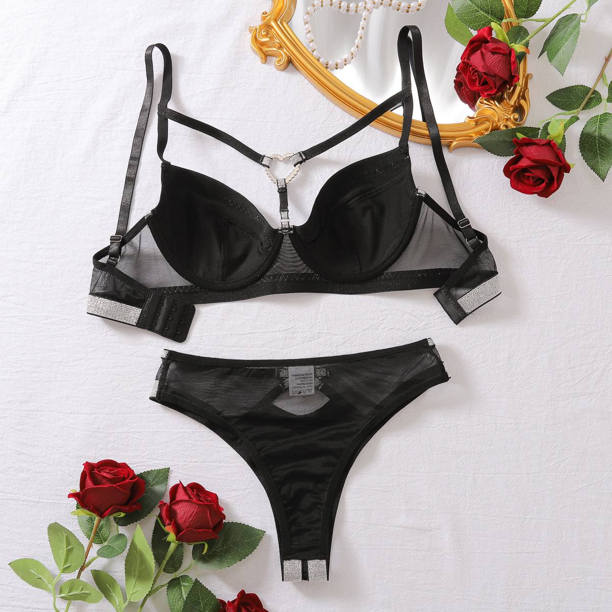 Black & Silver Sparkle Lingerie Set