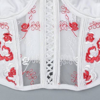 Rose Floral Embroidered Mesh Lingerie