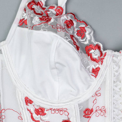 Rose Floral Embroidered Mesh Lingerie