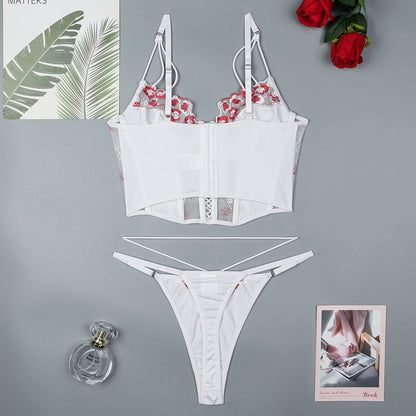 Rose Floral Embroidered Mesh Lingerie
