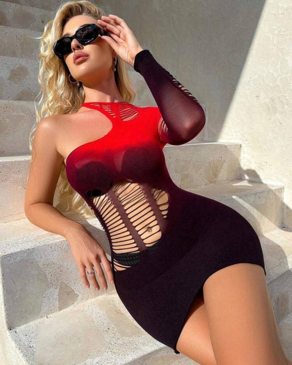 Vivaldy Black Red Cut-out Body Stocking/Dress