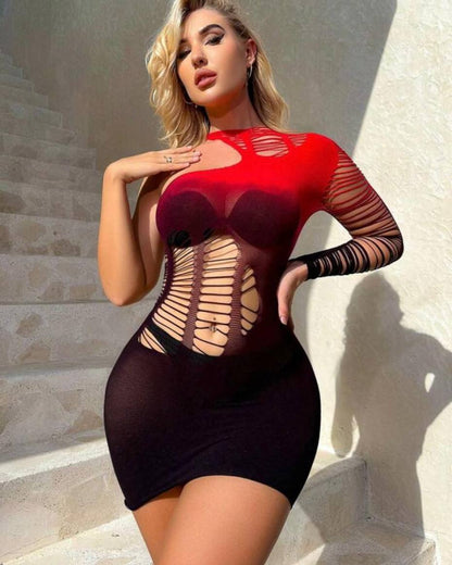 Vivaldy Black Red Cut-out Body Stocking/Dress