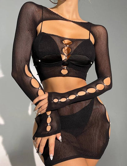 Sexy Black 2pc Mesh Clubwear Dress