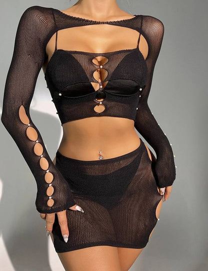 Sexy Black 2pc Mesh Clubwear Dress