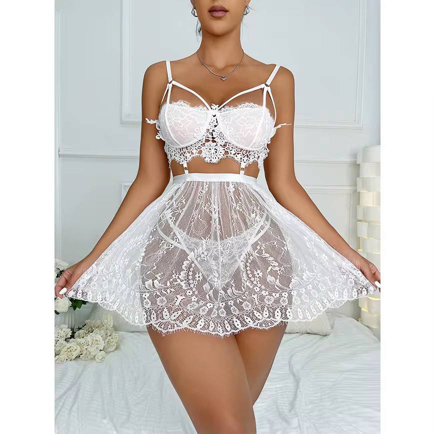 Chic Sleep Lace Semi-Sheer White Babydoll