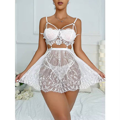 Chic Sleep Lace Semi-Sheer White Babydoll