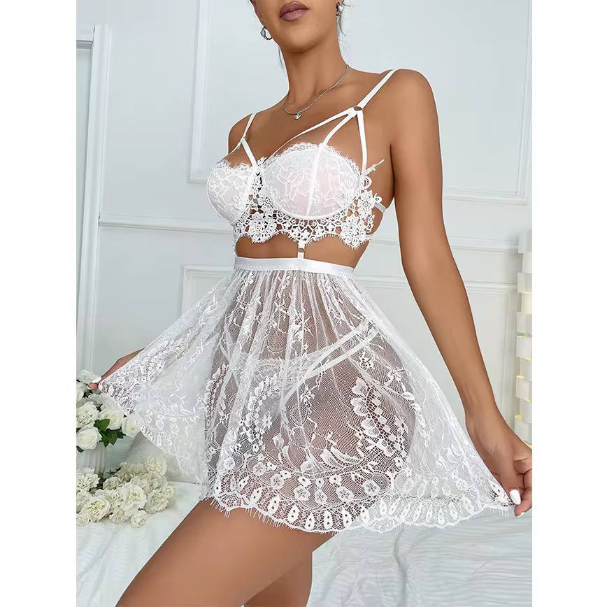Chic Sleep Lace Semi-Sheer White Babydoll