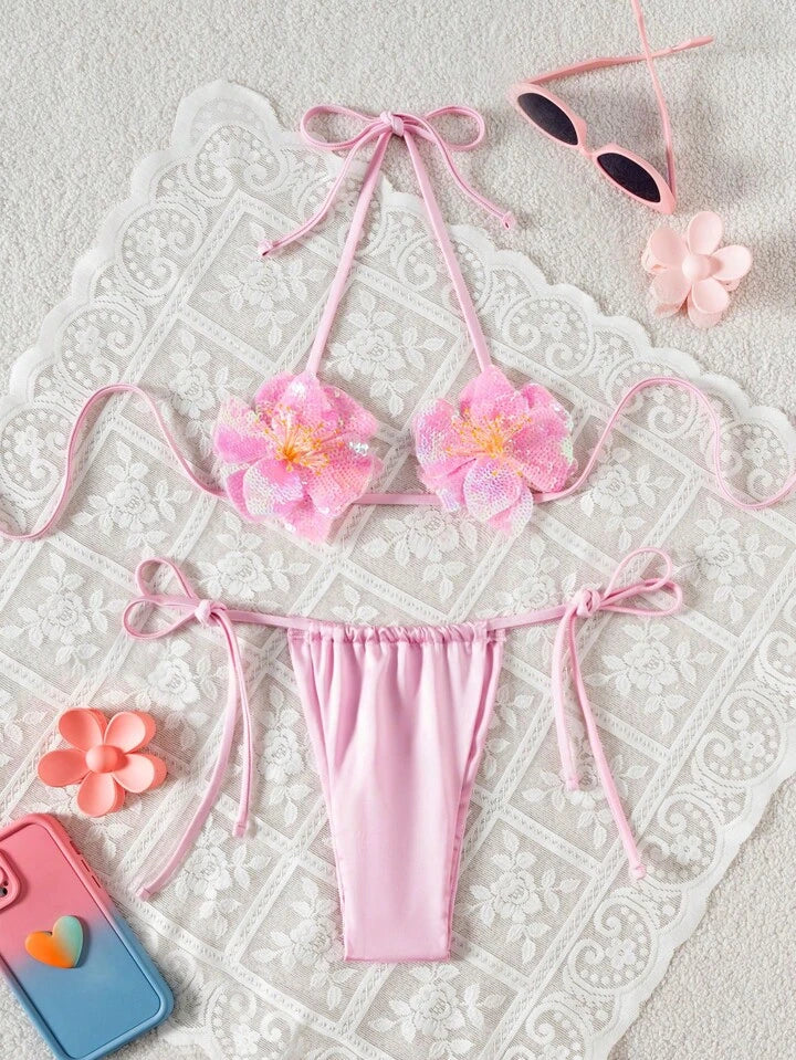 Micro Pink Flowers Bikini