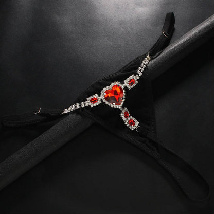Rhinestone Red Heart Thong
