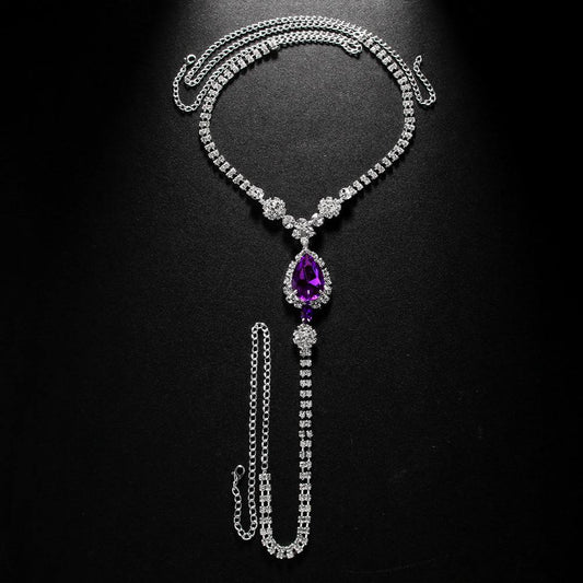 Purple Rhinestone Teardrop Thong