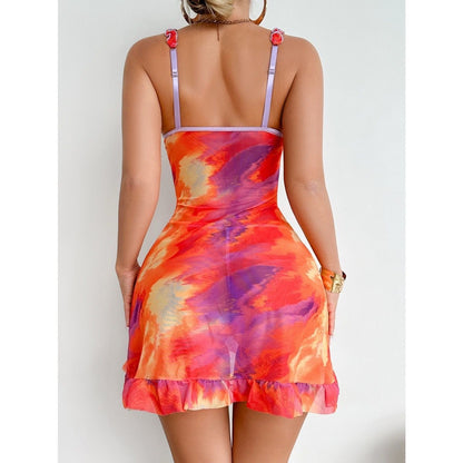 Babydoll with Ruffled Hem Tie Dye Print