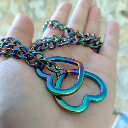 Iridescent Rainbow Heart Martingale Collar/Choker